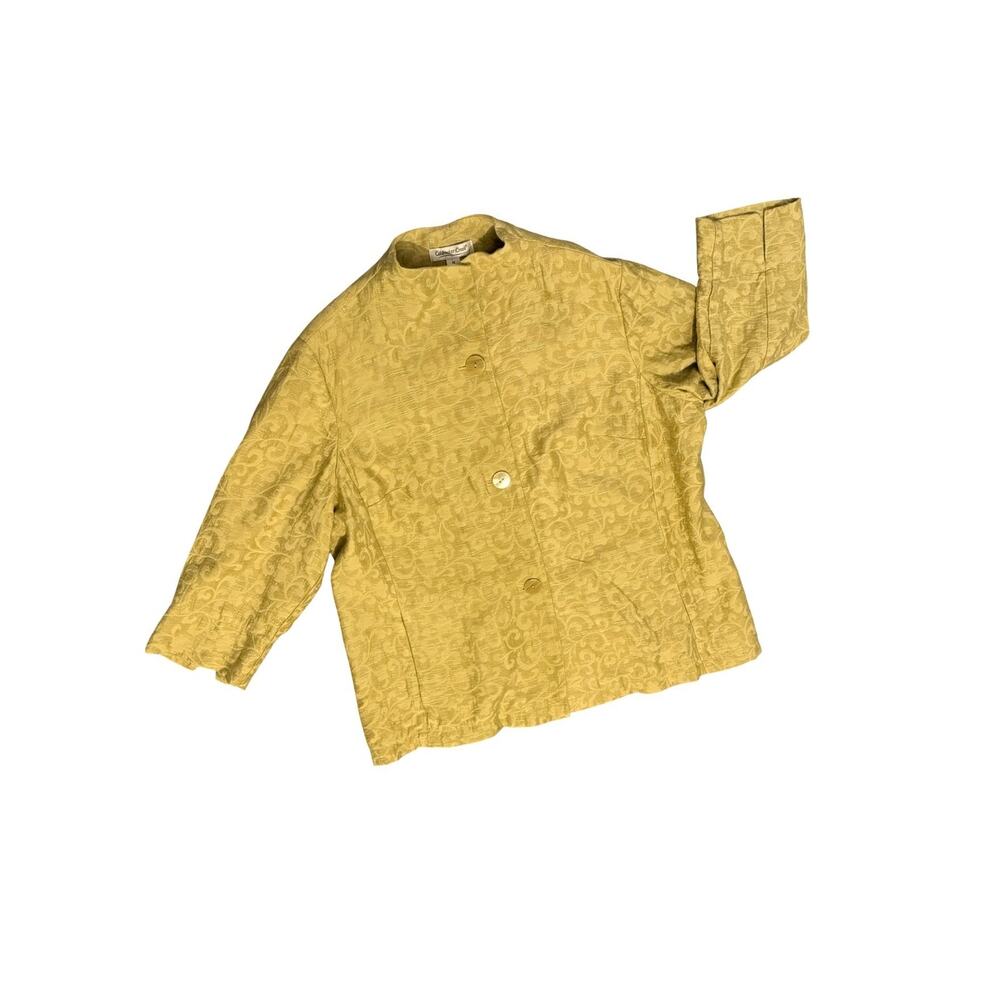 Coldwater Creek Top Size 1X Textured Yellow Gold Button Front Mandarin Collar